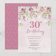 30e verjaardag uitnodiging roze bloemetje