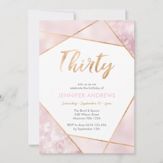 30e verjaardag Uitnodiging roze en goud (Voorkant)