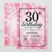 30e verjaardag uitnodiging roze glitter (Voorkant / Achterkant)