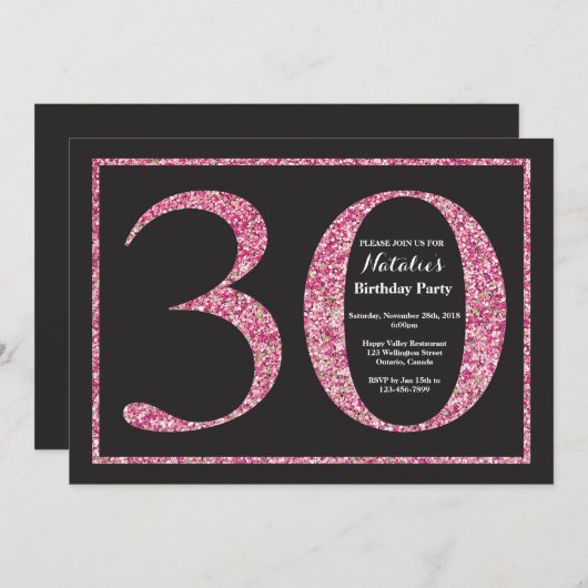 30e verjaardag uitnodiging roze glitter krijtbord (Voorkant / Achterkant)