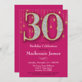 30e verjaardag Uitnodiging Roze Gold Diamonds Adul (Voorkant / Achterkant)