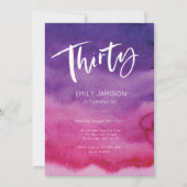 30e verjaardag Uitnodiging Roze Paarse Waterverf (Voorkant)