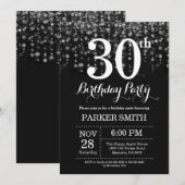 30e verjaardag Uitnodiging Silver Glitter (Voorkant / Achterkant)