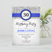 30e verjaardag uitnodiging - Silver White Royal Bl (Staand voorkant)
