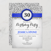 30e verjaardag uitnodiging - Silver White Royal Bl (Voorkant / Achterkant)