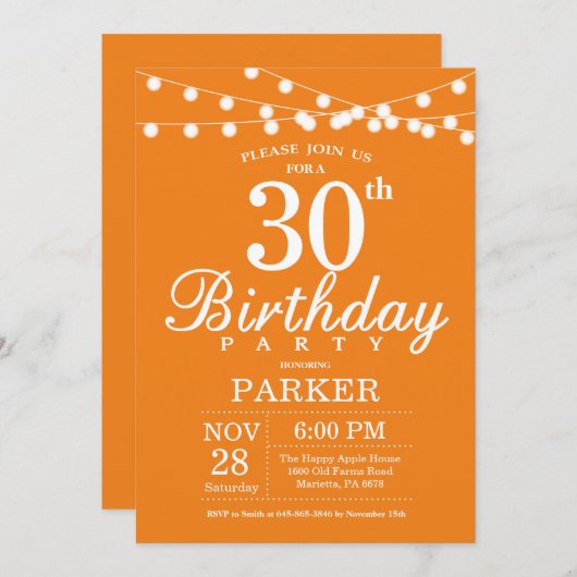30e verjaardag uitnodiging Sinaasappel (Voorkant / Achterkant)