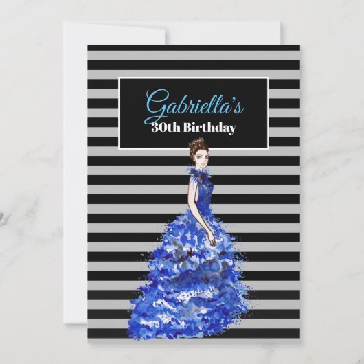 30e verjaardag uitnodiging Sparkly Blue Dress (Achterkant)