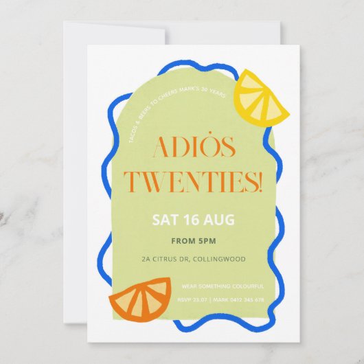 30e verjaardag uitnodiging van de Mexicaanse Parti (Voorkant)