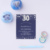 30e verjaardag - uitnodiging voor een blauwe zilve flyer (Enkel)