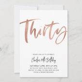 30e verjaardag Uitnodiging White Rose Gold Derty (Voorkant)