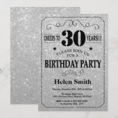 30e verjaardag uitnodiging zwart en zilver glitter (Voorkant / Achterkant)