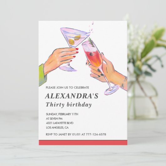 30e verjaardag uitnodigingen Cocktail Fun Party (Staand voorkant)