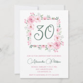 30e verjaardag uitnodigingen Floral Elegant Roze (Voorkant)