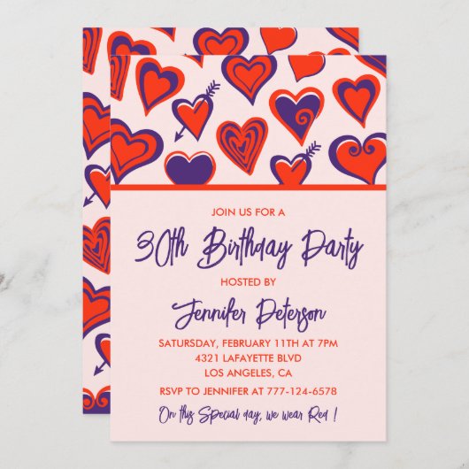 30e verjaardag uitnodigingen Glam Schattige Red He (Voorkant / Achterkant)