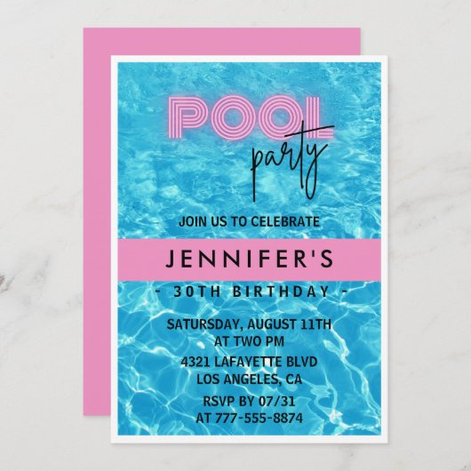 30e verjaardag uitnodigingen Pool Party Zomer (Voorkant / Achterkant)
