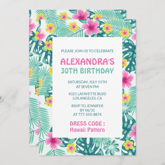 30e verjaardag uitnodigingen Tropical Hawaii Patro (Voorkant / Achterkant)