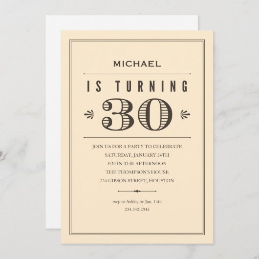 30e verjaardag Uitnodigingen voor mannen (Voorkant / Achterkant)