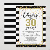30e verjaardag uitnodigingen, zwart en goud gejuic kaart (Voorkant / Achterkant)