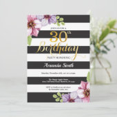 30e verjaardag Uitnodigingsvrouwen. Floral Gold Bl Kaart (Staand voorkant)