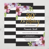 30e verjaardag Uitnodigingsvrouwen. Floral Gold Bl Kaart (Voorkant / Achterkant)