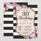 30e verjaardag Uitnodigingsvrouwen. Floral Gold Bl Kaart (Voorkant / Achterkant)