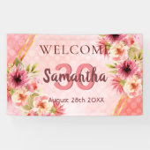 30e verjaardag van de blote roze bloemen welkom spandoek (Horizontaal)