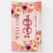 30e verjaardag van de blote roze bloemen welkom spandoek (Verticaal)