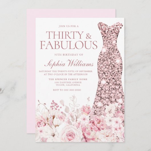 30e verjaardag van de Blush Floral & Roos Gold Dre Kaart (Voorkant / Achterkant)