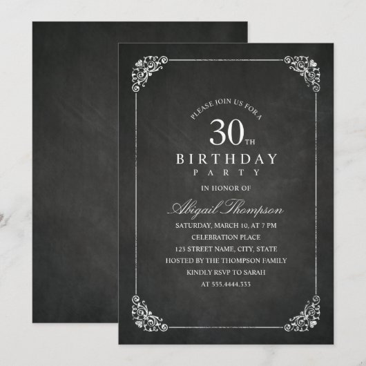 30e verjaardag van de Chalkboard Volwassenpartij Kaart (Voorkant / Achterkant)