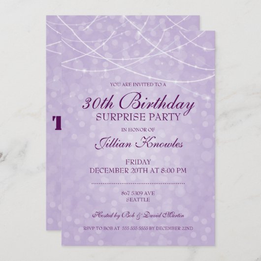 30e verjaardag van de feestdag Mauve Bokeh Kaart (Voorkant / Achterkant)