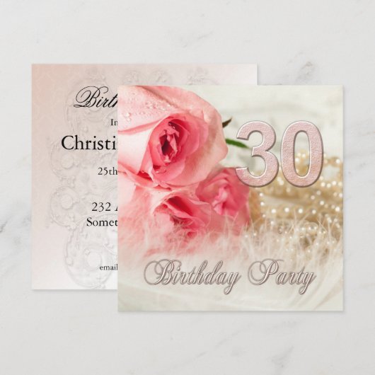 30e verjaardag van de feestdag, rozen en parels kaart (Voorkant / Achterkant)