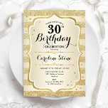 30e verjaardag van de goudprijs kaart<br><div class="desc">30e uitnodiging van de Birthday Party. Elegant design in goud. Met faux glitter Gold stripes,  stijlvol script font and confetti. Ideaal voor een glam verjaardagsfeest.</div>