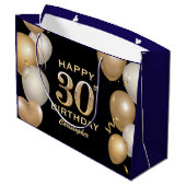 30e verjaardag van de marineblauw en goudballonnen groot cadeauzakje (Achterkant Gekanteld)