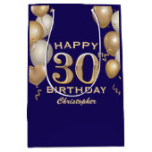 30e verjaardag van de marineblauw en goudballonnen medium cadeauzakje (Voorkant)