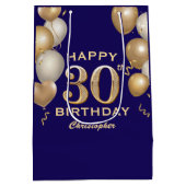 30e verjaardag van de marineblauw en goudballonnen medium cadeauzakje (Achterkant)
