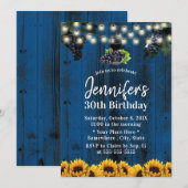 30e verjaardag van de marinesblauwe zonnebloemen w kaart (Voorkant / Achterkant)