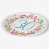 30e verjaardag van de moderne bloementeelt papieren bordje (Gekanteld)