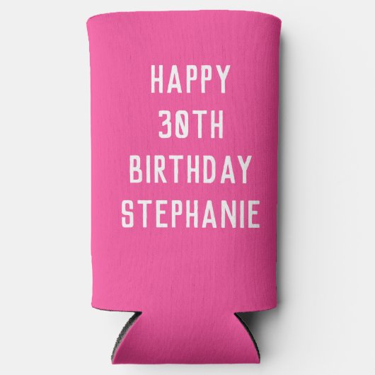 30e verjaardag van de olifantenroze moderne gunste seltzer blikjeskoeler (Voorkant)