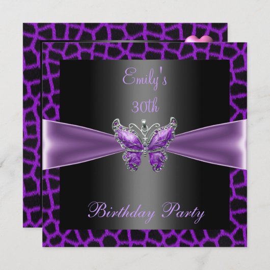 30e verjaardag van de Paarse Mauve Black Butterfly Kaart (Voorkant / Achterkant)