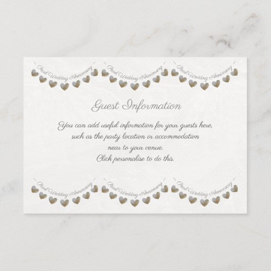 30e verjaardag van de parelbruiloft gastinformatie informatiekaartje (Achterkant)