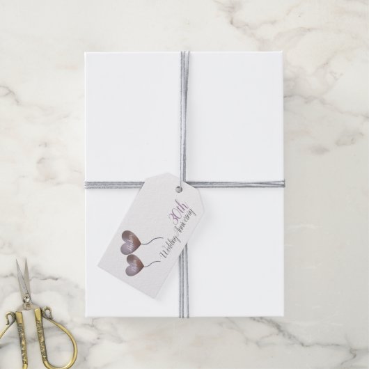 30e verjaardag van de Parelbruiloft paarse ballonn Cadeaulabel (Met Touw)