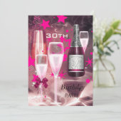 30e verjaardag van de roze Champagne 30 Kaart (Staand voorkant)