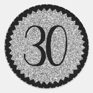 30e verjaardag van de Silver Glitter Classic Ronde Sticker