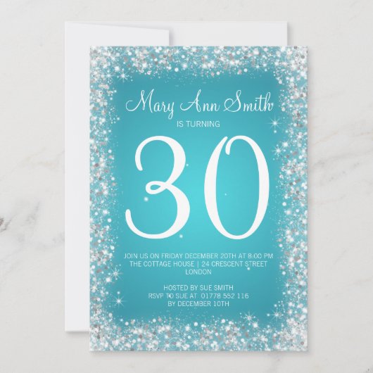 30e verjaardag van de Sparking Glitter Turquoise Kaart (Voorkant)