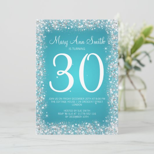 30e verjaardag van de Sparking Glitter Turquoise Kaart (Staand voorkant)