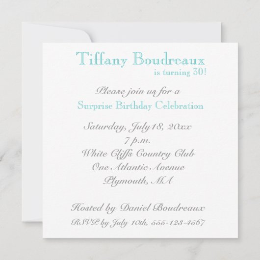 30e verjaardag van de uitnodiging - Aqua (Achterkant)