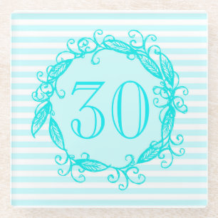 30e verjaardag van de vrouw Aqua Blue White Swirly Glazen Onderzetter