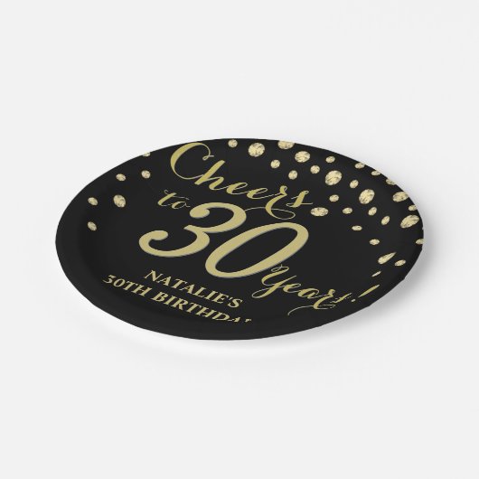 30e verjaardag van de zwarte en gouddiamant papieren bordje (Gekanteld)