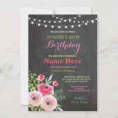 30e verjaardag van het Chalkboard Floral Pink Invi Kaart (Voorkant)