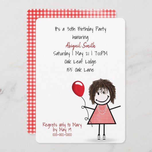 30e verjaardag van het meisje met de Rode ballon Kaart (Voorkant / Achterkant)